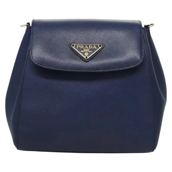 PRADA Shoulder Bag Safiano Leather Blue Gold Auth 121634 - Picture 2 of 16